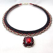 Украшения handmade. Livemaster - original item Openwork red and black macrame necklace with rhinestone. Handmade.