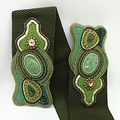 Аксессуары handmade. Livemaster - original item Elastic Waistband Female Embroidered Wide Khaki Green. Handmade.