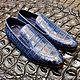 Men's loafers, made of genuine crocodile leather, blue color!, Loafers, St. Petersburg,  Фото №1