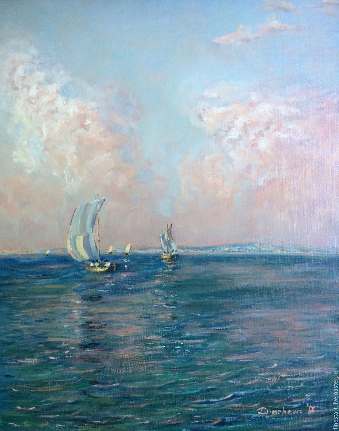 Oil painting seascape Buy oil painting Sea boat sky Buy painting sea Painting for interior
