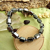 Bracelet with silver obsidian