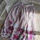 Long pink linen skirt with roses. Skirts. ZanKa. My Livemaster. Фото №5