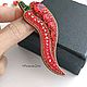 Брошь ручной работы из бисера Перчик. Брошь-булавка. kazarova_jewelry. Ярмарка Мастеров.  Фото №4