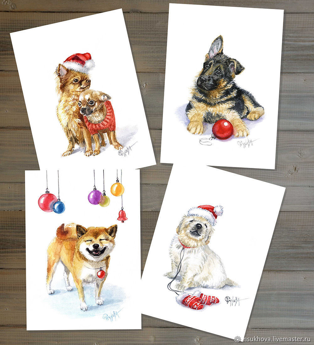 Новогодние (и не только) открытки с собаками