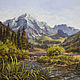 Mountain landscape with oil paints 'Mountain river'. Landscape with river, mountains, Pictures, Samara,  Фото №1