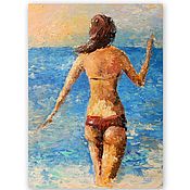 Картины и панно handmade. Livemaster - original item Painting Sea Summer Girl 40h30 cm. Handmade.