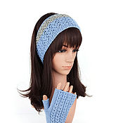 Аксессуары handmade. Livemaster - original item Headband Mittens with braids, Knitted for hair Blue. Handmade.