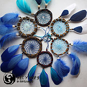 Брелок ловец снов с перьями сойки и голубя, 11 см+подвесная веревочка