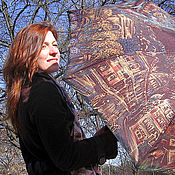 Шелковый палантин с авторской ручной росписью Париж