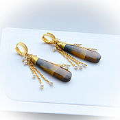 Украшения handmade. Livemaster - original item Earrings with tiger eye and pearls in gold. Handmade.