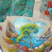 Платок из шелка "Бирюзовое море" с ручной росписью батик