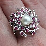 Украшения handmade. Livemaster - original item Coral Reef ring with rubies and pearl. Handmade.