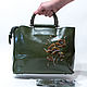 Leather bag green hand painted with shoulder strap. Classic Bag. Natalia (nenekobags). Online shopping on My Livemaster.  Фото №2