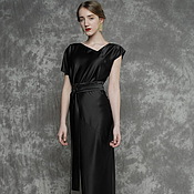 Одежда handmade. Livemaster - original item Dress evening black satin asymmetrical sleeveless. Handmade.