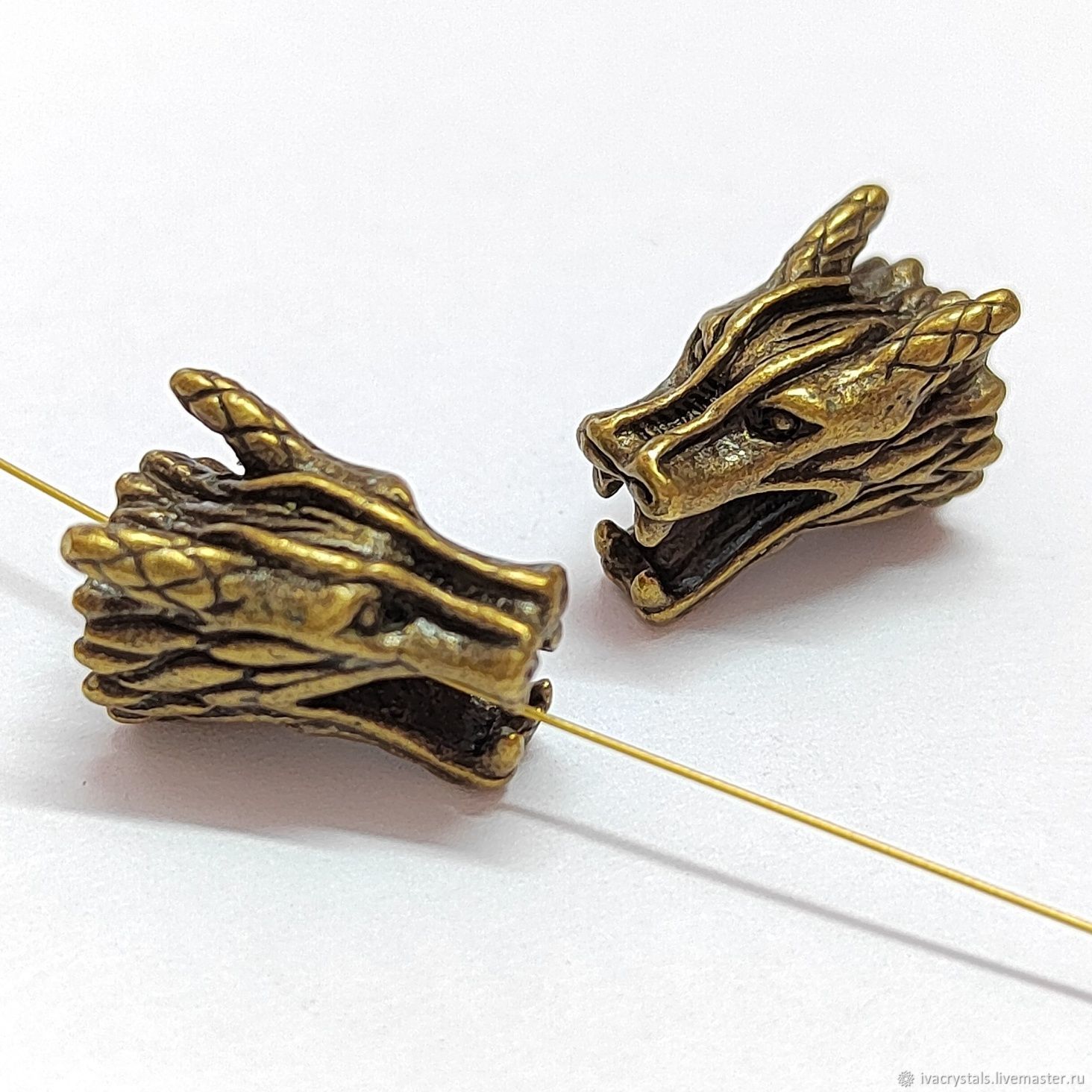 Бусина металлическая Голова Дракона 15х9 мм, цвет Тусклое золото, Б15 ...