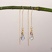 Украшения handmade. Livemaster - original item Gold-plated threading earrings with Swarovski crystals. Handmade.