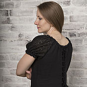 Одежда handmade. Livemaster - original item Lower linen dress with short sleeves (black linen). Handmade.