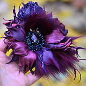 Украшения handmade. Livemaster - original item Luxury Marsala flower Brooch made of leather with fur. Handmade.