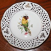 Винтаж handmade. Livemaster - original item Parrot plate, slotted porcelain, Schumann, Germany. Handmade.
