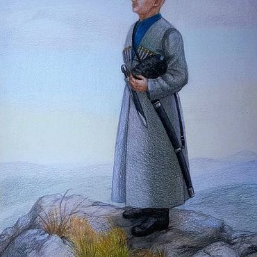 Картины и панно ручной работы. Ярмарка Мастеров - ручная работа На горе стоял казак. Картина цветными карандашами. Handmade.