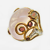 Украшения handmade. Livemaster - original item 926 silver ring with natural rose quartz, opal and rhodolite. Handmade.