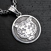 Украшения handmade. Livemaster - original item Tiger medallion double-sided silver 925. Handmade.