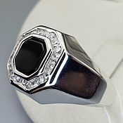 Украшения handmade. Livemaster - original item Silver ring with black onyx 8h8 mm and cubic zirconia. Handmade.