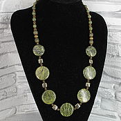 Работы для детей, handmade. Livemaster - original item Long beads made of serpentine and pyrite stones. Handmade.