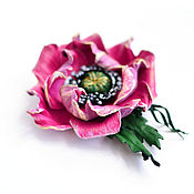 Украшения handmade. Livemaster - original item Fuchsia Leather Poppy flower brooch color in stock. Handmade.