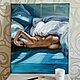 Картина маслом на холсте - Девушка на синей постели 50х60. Картины. Анна Комягина. Ярмарка Мастеров.  Фото №6