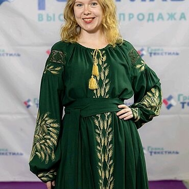Одежда ручной работы. Ярмарка Мастеров - ручная работа Золотые Колоски вышивка на изумрудном льне. Handmade.