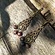 Серьги гранатовые ажурные. Серьги классические. Синяя стрекоза (Татьяна). Ярмарка Мастеров.  Фото №5
