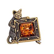 Украшения handmade. Livemaster - original item Cat brooch with amber painting, a gift to the artist decoration. Handmade.