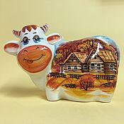 Сувениры и подарки handmade. Livemaster - original item Piggy bank: Burenka Autumn Village. Handmade.