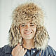 Raccoon mens fur ushanka hat, Caps, Moscow,  Фото №1
