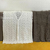 Cardigans: grey knitted down vest handmade, 189