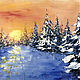 Winter landscape oil painting sunrise, Pictures, Moscow,  Фото №1