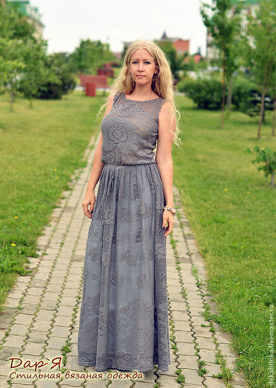 Длинное вязаное платье крючком