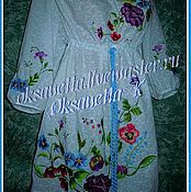 Платье-вышиванка "Голубые розы с лилиями"