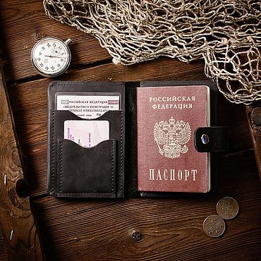 Канцелярские товары ручной работы. Ярмарка Мастеров - ручная работа Обложка для автодокументов и паспорта из кожи Черного цвета. Handmade.