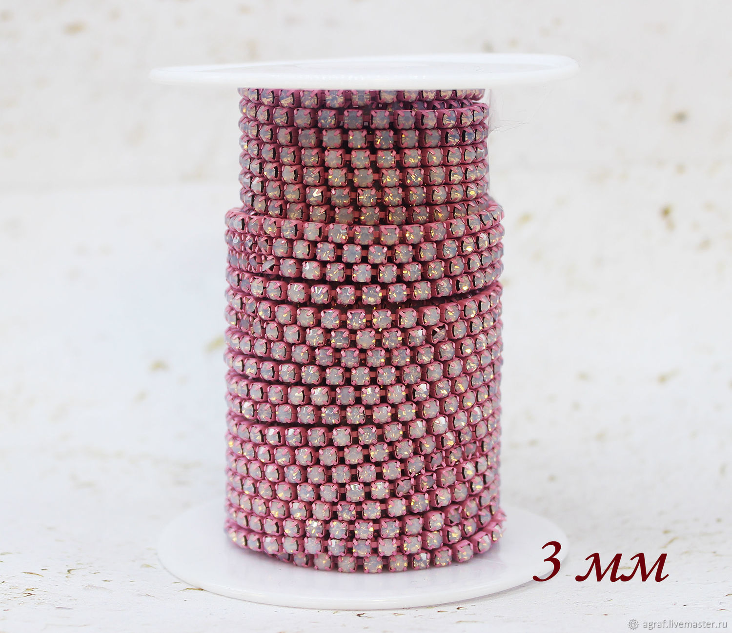 Rhinestone Chain 3mm White Opal Pink Metal 10cm, Chains, Solikamsk,  Фото №1