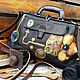 Brown doctor medical bag black, steampunk leather purse, Valise, Trakai,  Фото №1
