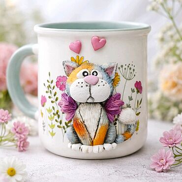 Посуда ручной работы. Ярмарка Мастеров - ручная работа Кружка. Кошка-ангел.. Handmade.