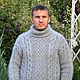  Модный пуховый свитер с высоким горлом вязан Аранами. Свитеры мужские. Пуховый магазинчик, Елена (2014E). Ярмарка Мастеров.  Фото №5