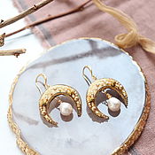 Украшения handmade. Livemaster - original item Moonlight Earrings with Natural pearls and beads, moon earrings. Handmade.