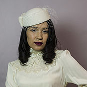 Аксессуары handmade. Livemaster - original item A pill hat with a veil milk. Handmade.