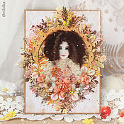 Открытка ручной работы (открытка с цветами, открытка для женщины)