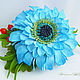 Hairpin-automatic 'Blue gerbera with cranberries'.Flowers from polymer clay. Hairpins. Mozza-Flowers. Online shopping on My Livemaster.  Фото №2