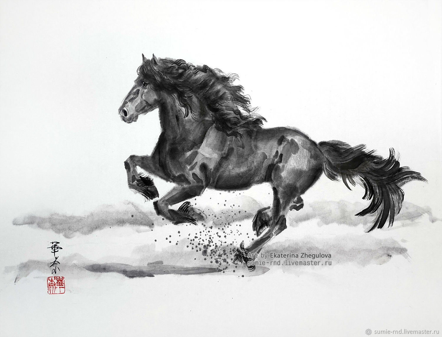 Суми-э японская живопись тушью лошадь