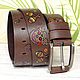 Sugar Skull Leather Belt, Brown Leather Belt. Straps. Made In Rainbow. My Livemaster. Фото №6